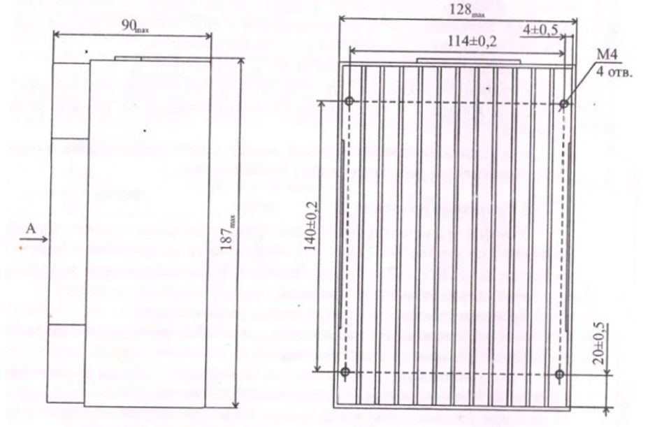 Схема габаритных размеров преобразователя  ЕХ150-110/220С-02 